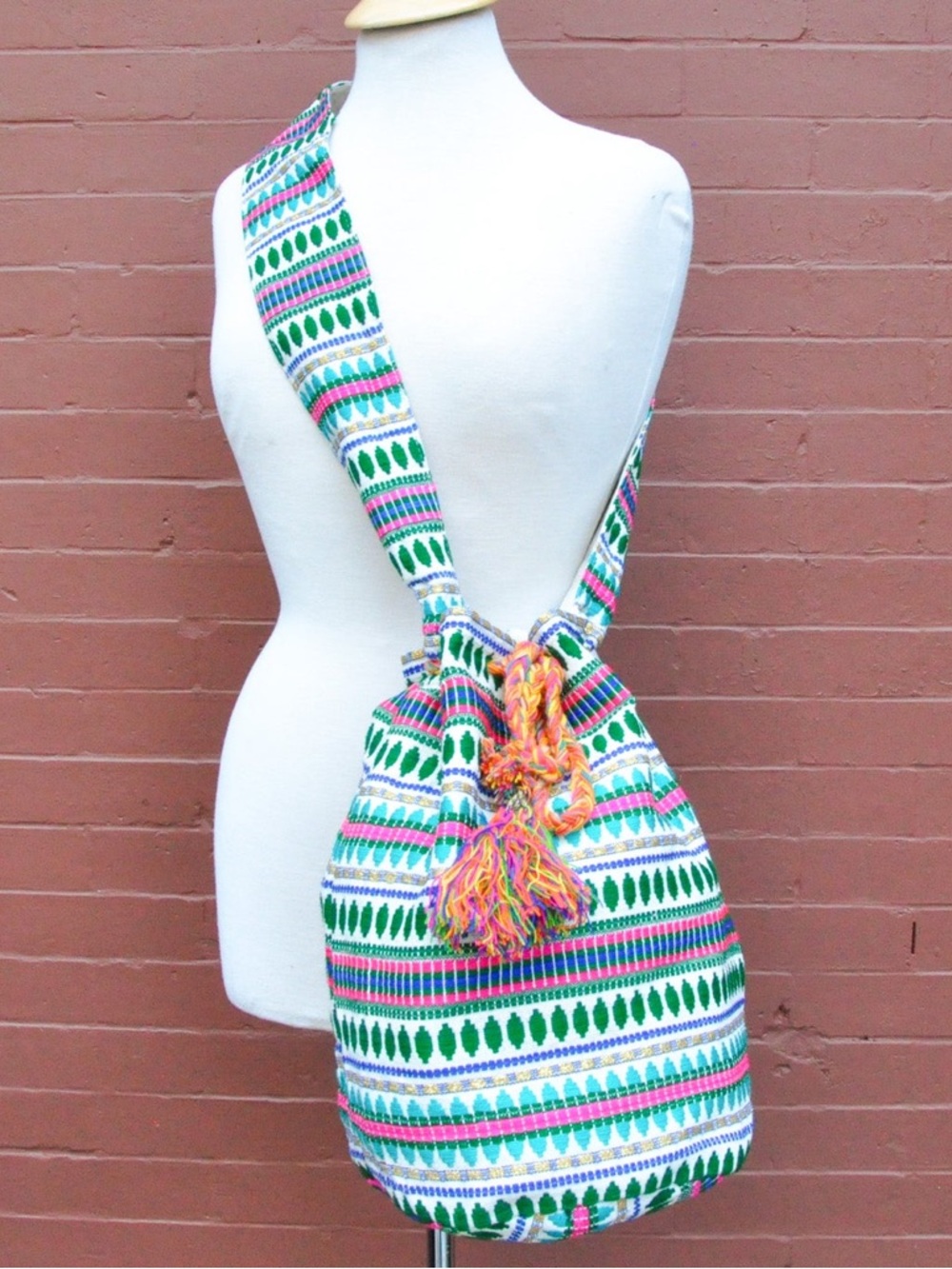 Zumki NYC Batik Multicolor Boho Shoulder Bag with Tassel Accent